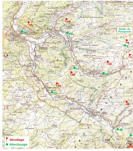 Carte des sites de parapente Vosges & Alsace